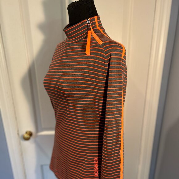 Bogner Long Sleeve Mock Turtleneck , Gray with orange stripes, Ladies Sz 8 - Picture 1 of 7
